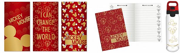 ミッキーマウス赤色：紅包袋1セット(3枚入り)、ノート1冊、水筒(冷たいドリンク専用)1本