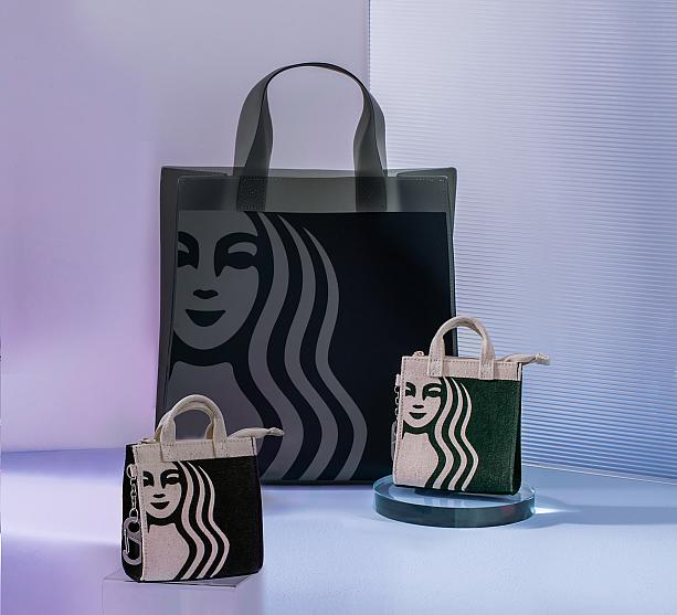 スターバックスを象徴するサイレンのバッグは3種類。黒色と緑色のキーホルダーにもなるコインケースと透けるトートバッグ(中バッグ付き)も4月6日発売！