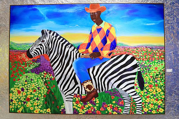 Samson Bakare氏は1993年生まれのナイジェリア・ラゴス出身で芸大卒のアーティスト。建築家であるお父様の影響で幼少期から絵を描き始めています。シマウマがセンターに凛々しく描かれているのがとてもアフリカらしいです