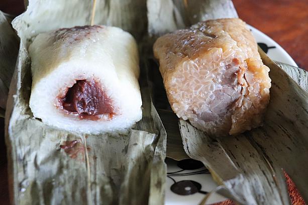 こちらが「南園湖州粽子」の湖州鮮肉粽(右)。クセのないシンプルな「肉ちまき」は大満足のお味でした～！そして甘党のナビは、湖州豆沙粽(左)もトライしてみましたが、やさしい甘さのこしあんと、やわらかいもち米の相性バッチリ◎どちらのちまきも、日本人はきっと好きだと思います♪
