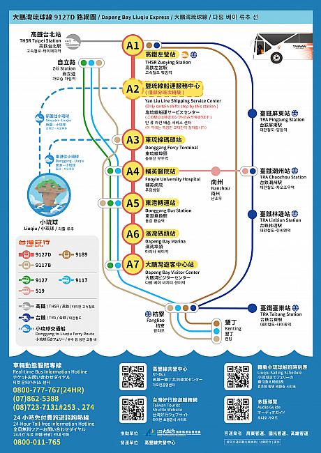大鵬灣琉球線のルートと周辺を走る路線(画像：台湾好行)