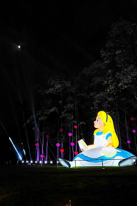 <b>F. 第六幕 アリスとバラ</b><br>大きくなったアリスはバラのガーデンでひと休み。1日4回30分ごとに光と影のショーも行われますよ。時間を合わせて来てみては？