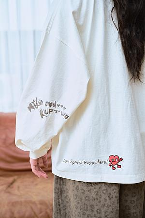 KURT聯名水洗愛心刺繡長袖T恤上衣 | 象牙白／炭灰 |M／L | 1990元
