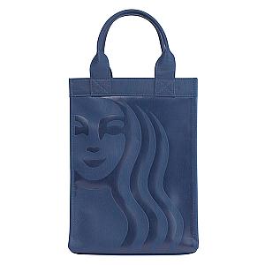 深藍皮革小禮袋提袋$680