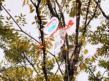 並木道の木々もトイストーリーで飾り付け。フォーキーが笑顔で手を振ってくれてるみたい！