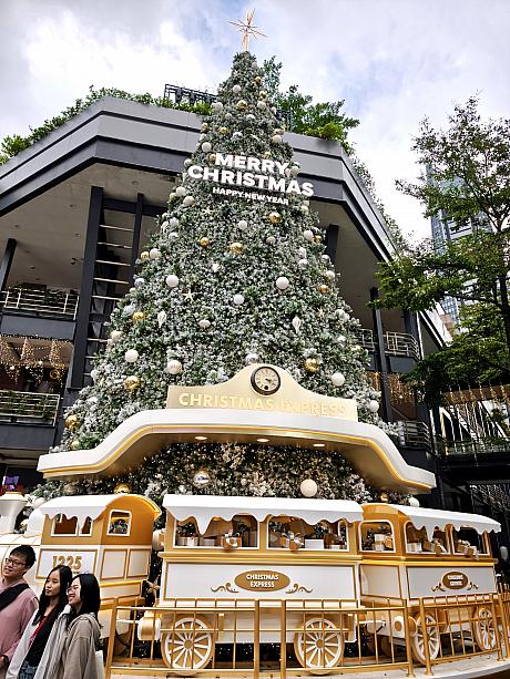 「新光三越A11」前には超ビッグなクリスマスツリーが誕生しています。高さ20mのツリーには15万個のライトが飾られ、夜になるとライトアップでキラキラ～☆夕方からは光と音のショーも開催され、さらに美しく華やかに光を放ちます。