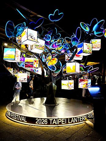 台湾でよくみかけるガジュマルを光の樹で表現している「城光樹語」という作品。今回海外から参加した国々を紹介しています。